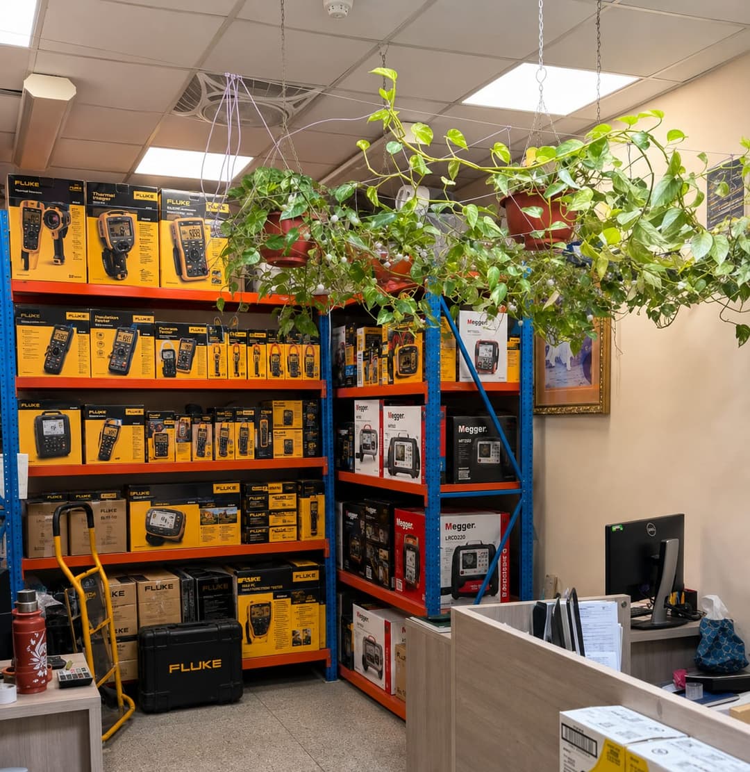 Test instruments, safety equipment and hand tools stocked on the shelves at the Luluaa counter on Naif Road, Deira, Dubai